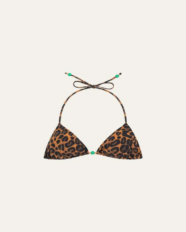 Leopard Petite Beads Bikini Top